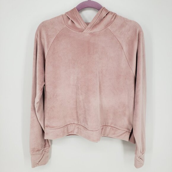 All in Motion Velour Ribbed Pullover Hoodie Top M Womens Blush Pink - Picture 1 of 10